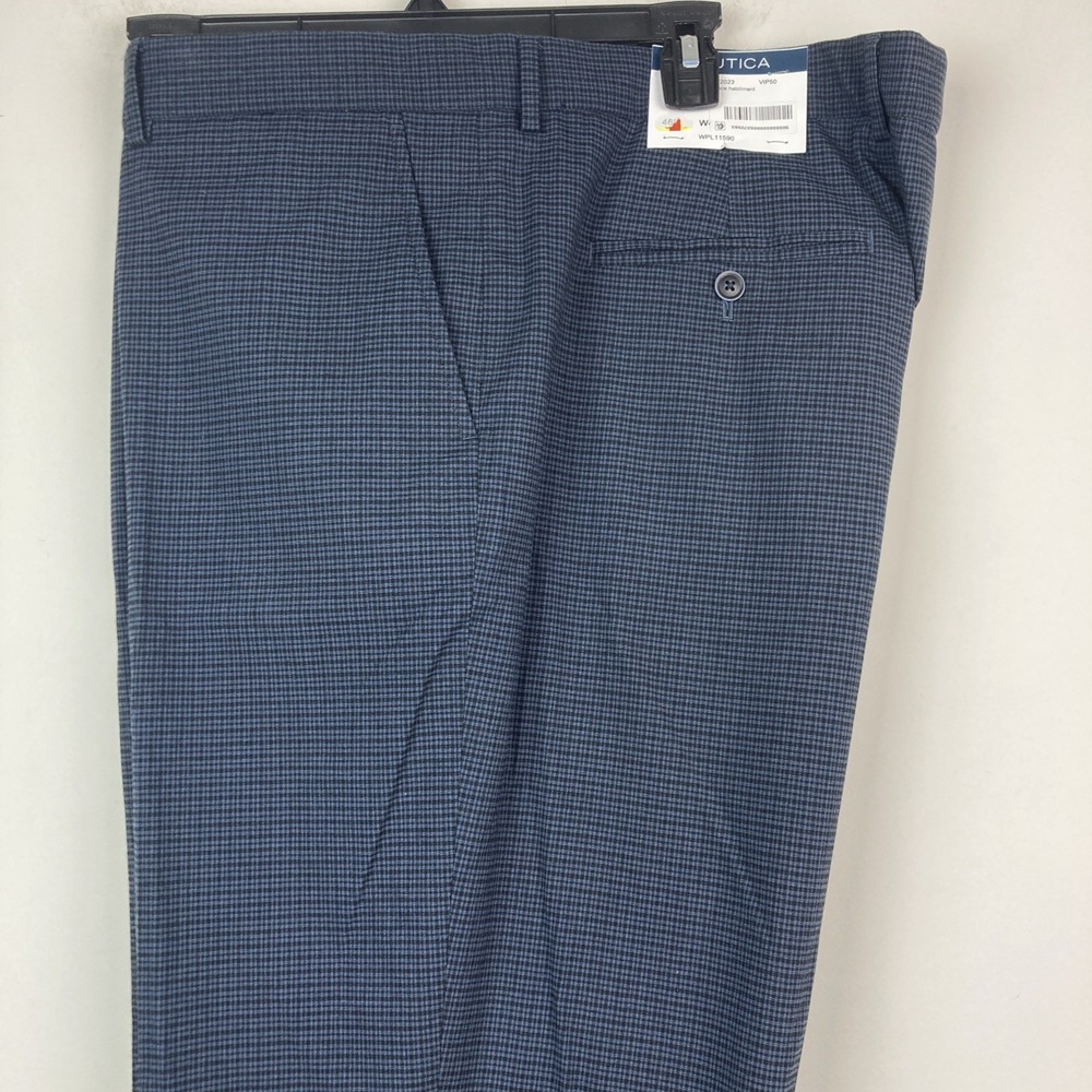 Nautica Men's Dress Pants 41W 31L Blue Grey Micro Check